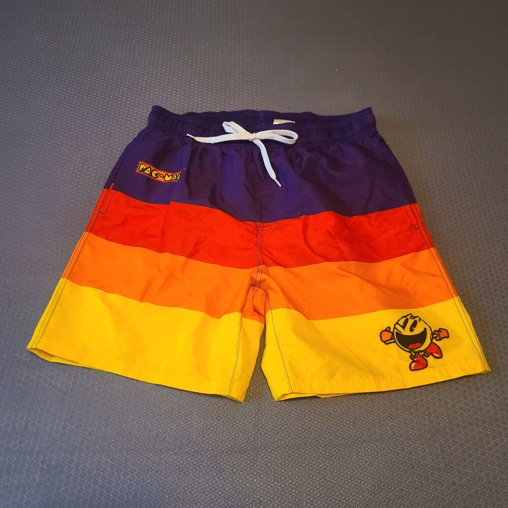 Pac-Man Swimming Trunks XL Mens Upf +50 Uv Protection Shorts Mesh Liner Pockets